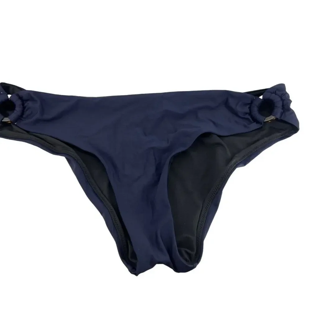 J Crew Solid Blue Bikini Bottom Peek a Boo Rings Xlarge